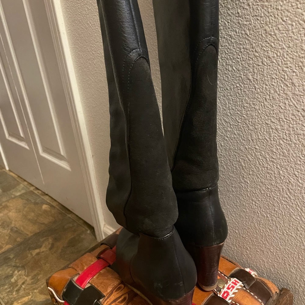 UGG Reveena Over The Knee Black Leather Boots - Picture 2 of 11